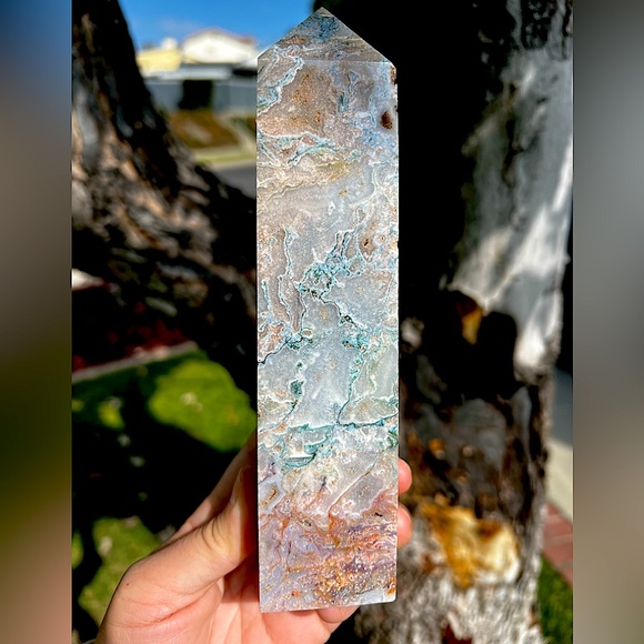 Rare Pink Moss Agate Tower With Druzy Pockets and Quartz - Picture 1 of 7